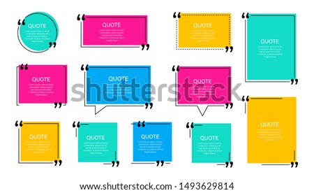 Quote box frame, big set. Quote box icon. Texting quote boxes. Blank template quote text info design boxes quotation bubble blog quotes symbols. Creative vector banner illustration.