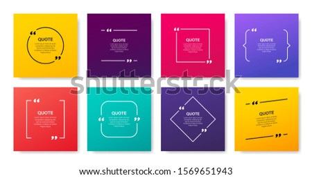 Quote box frame, big set. Quote box icon. Texting quote boxes. Blank template quote text info design boxes quotation bubble blog quotes symbols. Creative vector banner illustration.