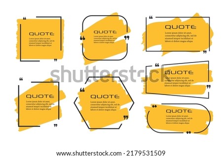 Quote box frame, big set. Quote box icon. Texting quote boxes. Blank Grunge brush background. Vector illustration 