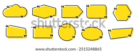 Quote box frame, big set. Quote text in speech bubble. Quote box icon. Blank template quote text info design boxes quotation bubble blog quotes symbols.