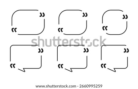 Quote box frame, big set. Quote box icon. Texting quote boxes. Blank template quote text info design boxes quotation bubble blog quotes symbols. Creative vector banner illustration.