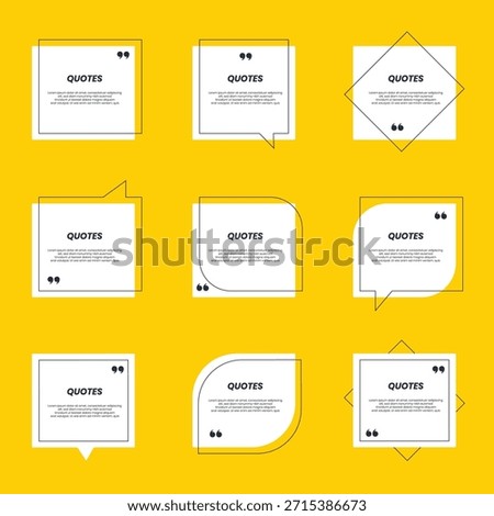 Quote box frame big set. Quote box icon. Texting quote boxes. Blank template quote text info design boxes quotation bubble blog quotes symbols.