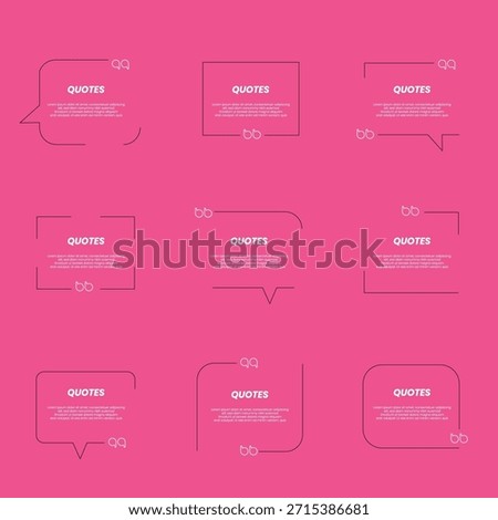 Quote box frame big set. Quote box icon. Texting quote boxes. Blank template quote text info design boxes quotation bubble blog quotes symbols.