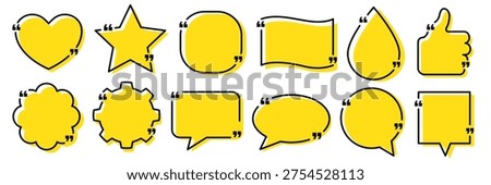 Quote box frame, big set icons. Quote text in speech bubble. Blank template quote text info design boxes quotation bubble blog quotes symbols. Quote box icon, label, sticker, badge, line, flat vector.
