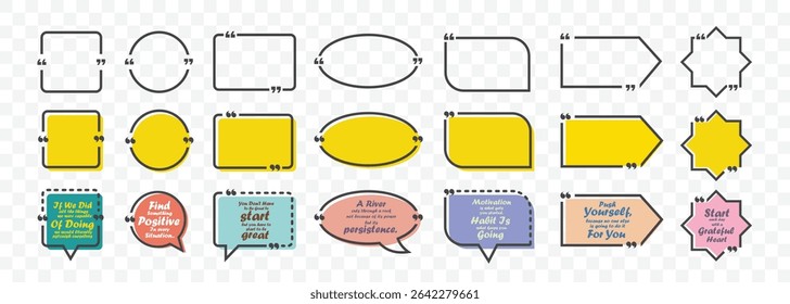 Quote box frame big set.Texting quote boxes. Blank text box and quotes and Set of colorful blank empty speech bubbles for text,Blank template quote text info design boxes quotation bubble blog quotes 