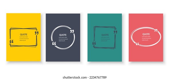 Quote box frame blank templates collection.Geometric frames with quote marks and text citation. Templates of texting black line quote frames .Texting quote boxes.Vector colorful banners