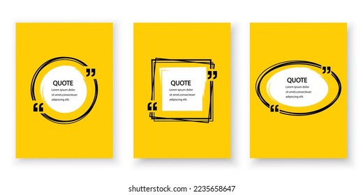 Quote box frame blank templates collection.Geometric frames with quote marks and text citation. Templates of texting black line quote frames .Texting quote boxes.Vector colorful banners