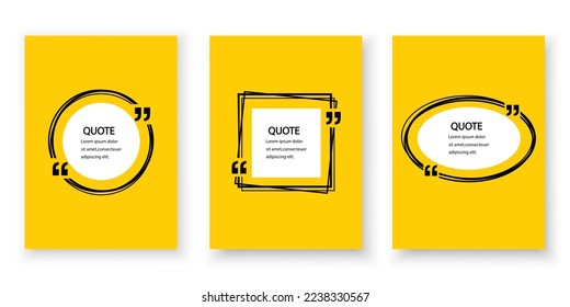 Quote box frame blank templates collection.Geometric frames with quote marks and text citation. Templates of texting black line quote frames .Texting quote boxes.Vector colorful banners