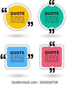 Quote box frame elements. Speech bubble template set with simple and colourful vector design.