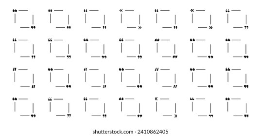 Juego de iconos de cuadro de oferta. Cotización y comillas. Comentario, diseño vectorial de cuadro de texto. Cita un icono de marcos con estilos de comillas diferentes. Ilustración del vector