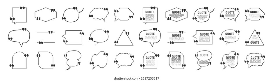 Quote box frame isolated on transparent. Texting quote boxes. Blank Quote Text Boxes with Speech Bubbles for Blog or Info Design