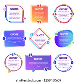 Quote box frame. Mention text frames, remark speech bubble and sentences quotes words boxes. Texting quote speech citation commas box web reference vector isolated icons set