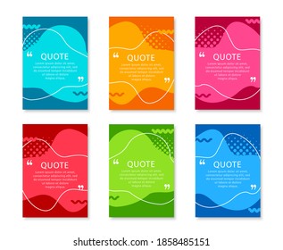 Quote box frame set. Colored empty quotes boxes. Abstract liquid banners. Template for flyer, poster, brochure, presentation and background.