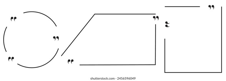 Quote box frame set for the great design of speech quotation marks. Templates of texting black line quote frames for definition.