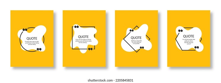 Quote box frame set. Outline quote text box with brackets. Quote speech bubble blank template. Vector illustration.