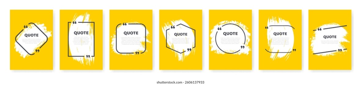 Quote box frame. Set of quote in frame with quotation marks. Grunge brush texture