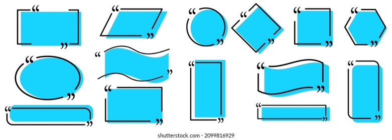 Quote box frame set. Speech bubbles. Blue colored signs. Communication concept. Vector illustration. Stock image. 
