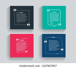 Quote box frame set templates. Text in brackets, quotation empty speech bubbles, quote bubbles. Blank textbox on color background. Vector illustration.