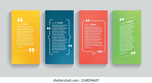 Quote box frame set templates. Text in brackets, quotation empty speech bubbles, quote bubbles. Blank textbox on color background. Vector illustration.