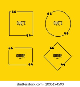 Quote box frame set. Text speech bubble design. Comment, feedback, quote word. Description box frame template. Vector illustration.