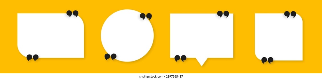 Quote box frame set. Quote text box with brackets. Quote speech bubble blank template. Vector illustration.
