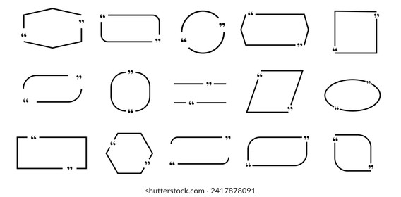 Quote box frame set. Texting quote boxes. Templates of texting black line quote frames for definition, remark, and citation design. Vector illustration.