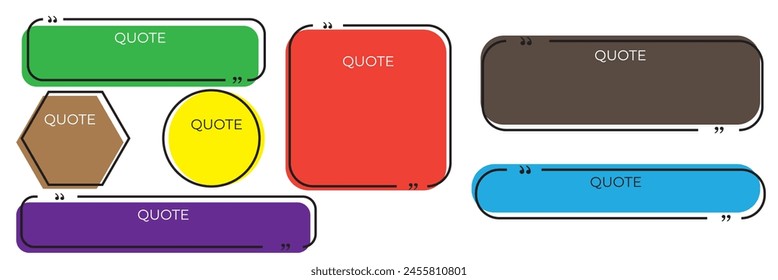  Quote box frame set. Texting quote boxes. Templates of texting black line quote frames for definition, remark, and citation design. Vector illustration