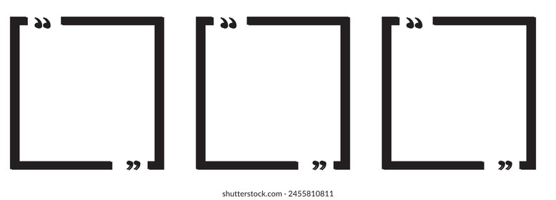  Quote box frame set. Texting quote boxes. Templates of texting black line quote frames for definition, remark, and citation design. Vector illustration