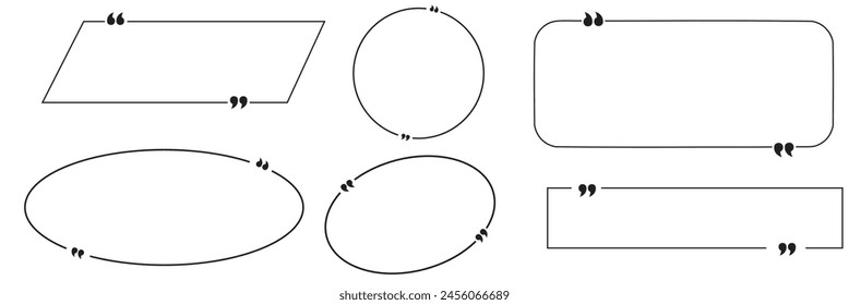 Quote box frame set. Texting quote boxes. Templates of texting black line quote frames for definition, remark, and citation design. Vector illustration. Tex border collection. EPS 10