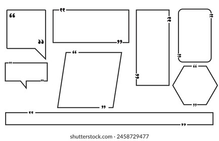 Quote box frame set. Texting quote boxes. Templates of texting black line quote frames for definition, remark, and citation design. isolated on white background. EPS 10