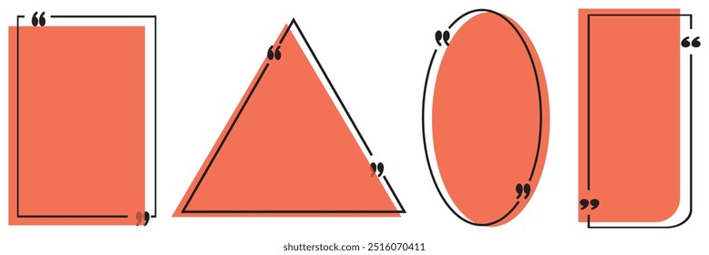 Conjunto de quadros da caixa de citação. Caixas de citação de texto. Modelos de quadros de aspas de linha preta de mensagem de texto para definição, observação e design de citação.Tex border collection.eps10