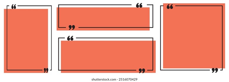 Conjunto de quadros da caixa de citação. Caixas de citação de texto. Modelos de quadros de aspas de linha preta de mensagem de texto para definição, observação e design de citação.Tex border collection.eps10