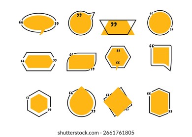 Quote box frame set, Texting quote boxes. Yellow speech bubbles isolated vector set.  Speech bubble sign and symbol, Vector illustration. Yellow speech bubbles.