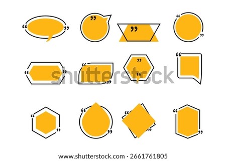 Quote box frame set, Texting quote boxes. Yellow speech bubbles isolated vector set.  Speech bubble sign and symbol, Vector illustration. Yellow speech bubbles.