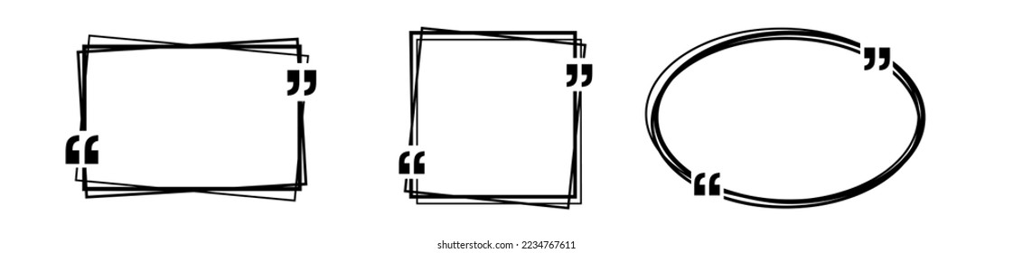 Quote box frame set.Geometric frames with quote marks. Templates of texting black line quote frames .Texting quote boxes isolated on white background.