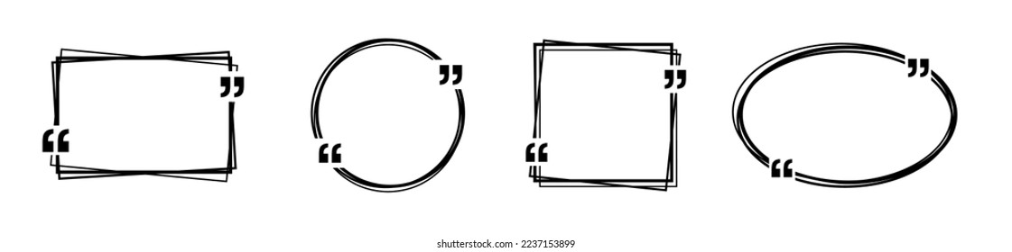 Quote box frame set.Geometric frames with quote marks. Templates of texting black line quote frames .Texting quote boxes isolated on white background.