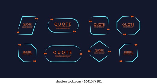 Quote box frame. Text in brackets, citation empty speech bubbles, quote bubbles. Template Vector Set.