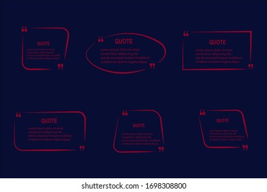 Quote box frame. Text in brackets, citation empty speech bubbles, quote bubbles. Template Vector Set.