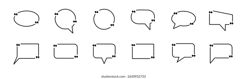 quote box frame vector set. Various speech bubble shapes and quotation marks for design use.