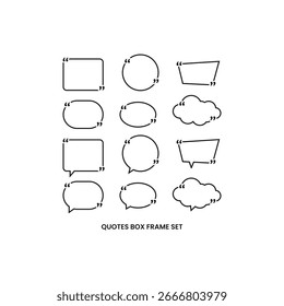 Quote box frame vector set with speech bubbles, cloud shapes, and text boxes. Perfect for social media quotes, graphic design, presentations, posters, and creative typography projects