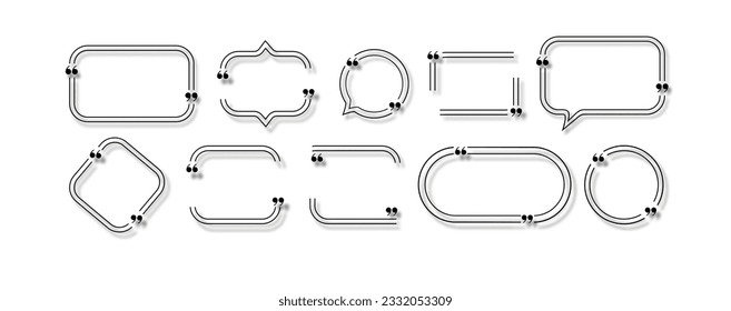 Quote box frames set isolated. Bubble speech comment message reference borders quotation. Vector