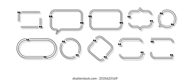 Conjunto de marcos de cuadro de presupuesto aislado. Cita de los bordes de referencia del mensaje de comentario de discurso de burbuja. Vector