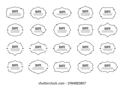 Quote box frames set. Quote speech bubble, text in quotes.