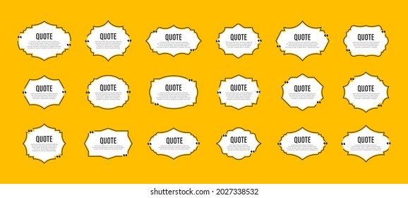 Quote box frames set. Quote speech bubble, text in quotes.