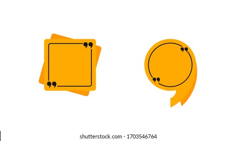 Quote box isolated yellow set, empty quotation flat text frame illustration.