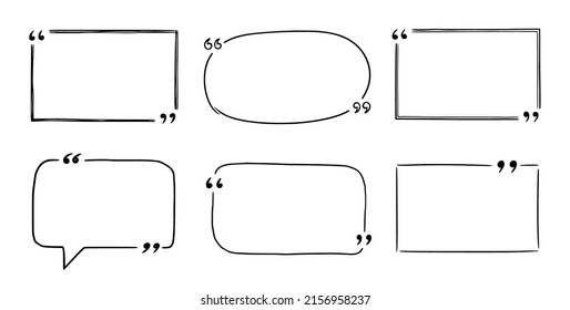 Briefkasten-Skizze, Textrahmen-Set. Handgezeichnete Schreib-Doodle-Anführungsbox, Textgrenze mit Quadrat, Sprachblase, Cloud-Form. Vektorgrafik.