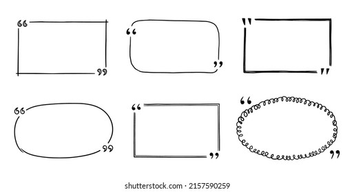 Quote box sketch, text frame set. Hand drawn doodle style quote box, text border with square, bubble, round shape. Vector illustration.