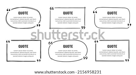 Quote box sketch, text frame set. Hand drawn doodle style quote box, text border with square, bubble, round shape. Vector illustration.