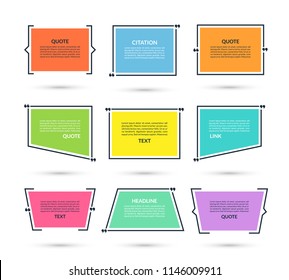 Quote box, speech bubble, text in brackets, citation empty frame isolated on white background. Vector illustration