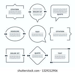 Quote box, speech bubble, text in brackets, citation template isolated on white background. Vector illustration.